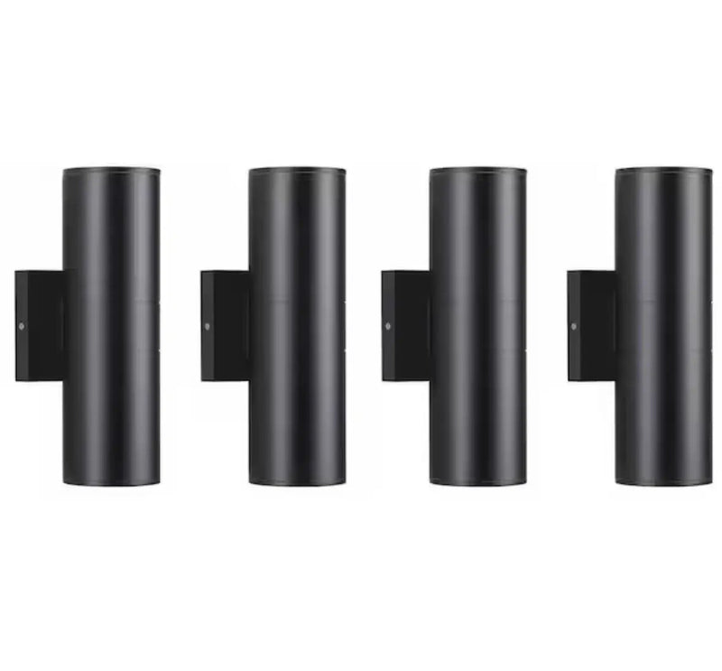 Aluminum 12- Watt Equivalent Integrated LED Black Cylinder Wall Sconce Indoor/Outdoor Wall Pack Light, 2700K (4-Pack by Selzalot