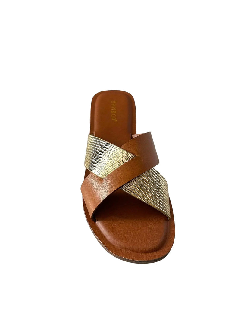 Bamboo Finest-17 Slip on Women's Cross Strap Sandals by Selzalot