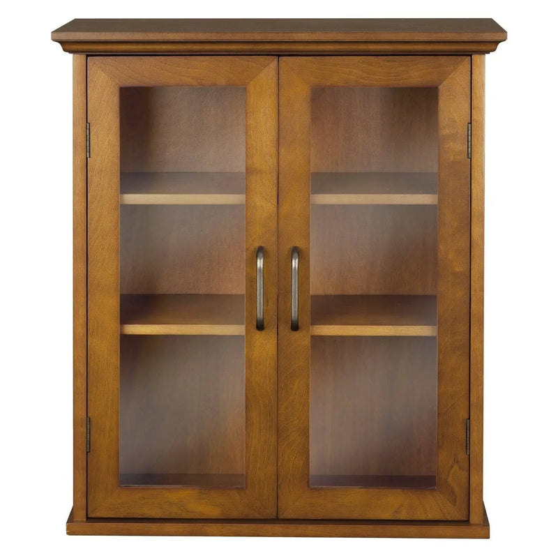 Oak Finish Bathroom Wall Cabinet with Glass 2-Doors & Shelves by HomePacific