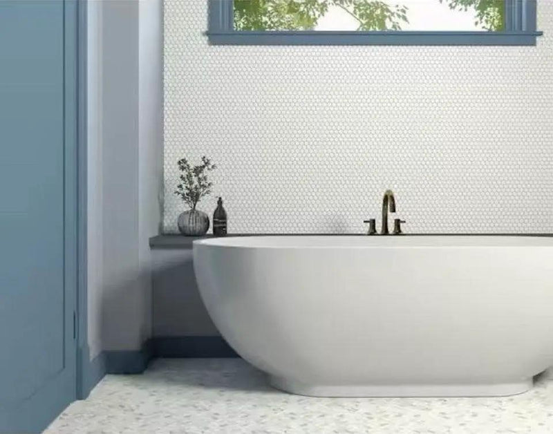 Open Box Daltile Restore Satin White 10 in. x 11 in. Glazed Ceramic Penny Round Mosaic Wall Tile (8.3 sq. ft./Case) by Selzalot