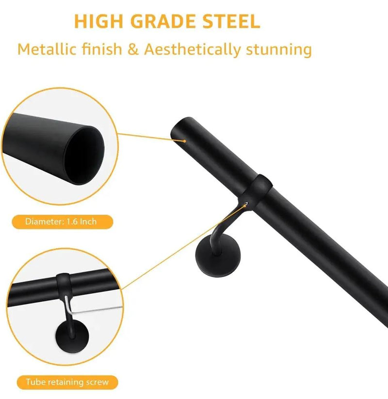ROTHLEY 6.6 FT Industrial Handrails for Indoor Stairs: Modern Staircase Handrails Wall Mount Stair Handrail 1.6 Round Sturdy Pipe Hand Railings for St by Selzalot