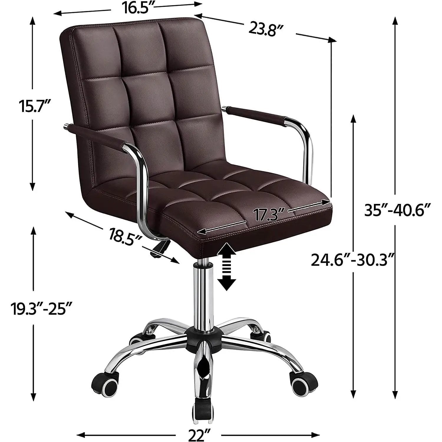 Dark Brown Modern Faux Leather Mid-Back Office Chair with Armrests and Wheels by HomePacific