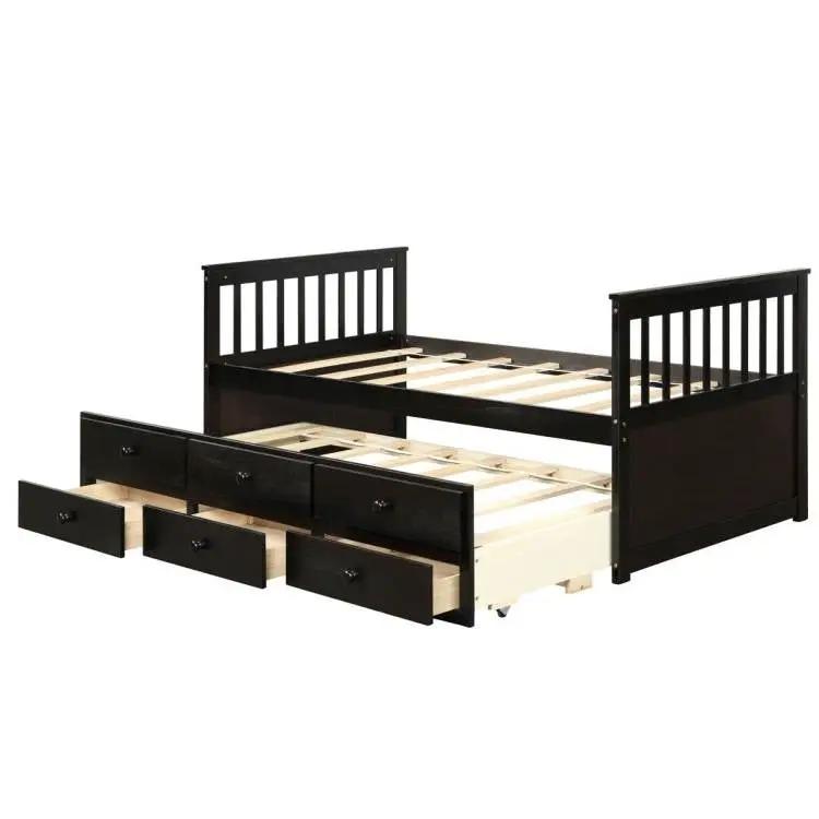 Twin Captains Bed with Pull Out Trundle and 3 Storage Drawers - Dark Brown Mocha by HomePacific