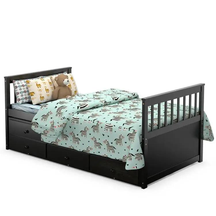 Twin Captains Bed with Pull Out Trundle and 3 Storage Drawers - Dark Brown Mocha by HomePacific
