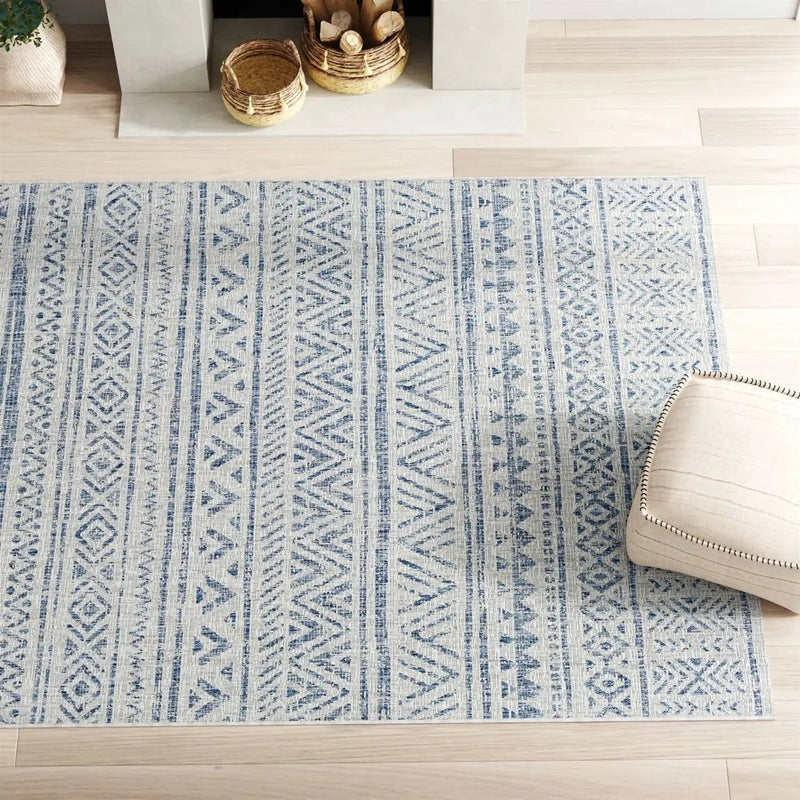 5 ft. x 7.5 ft. Blue Grey Chevron Coastal Boho Style Indoor Outdoor Area Rug by HomePacific