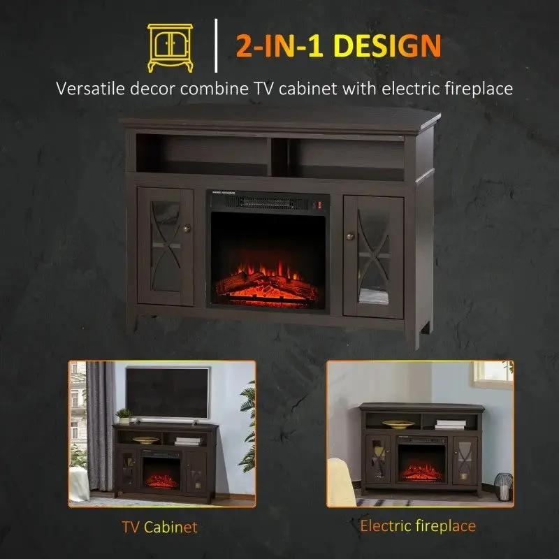 Espresso Electric Fireplace Mantel TV Stand w/ Adjustable Shelves 2 Storage Cabinets by HomePacific