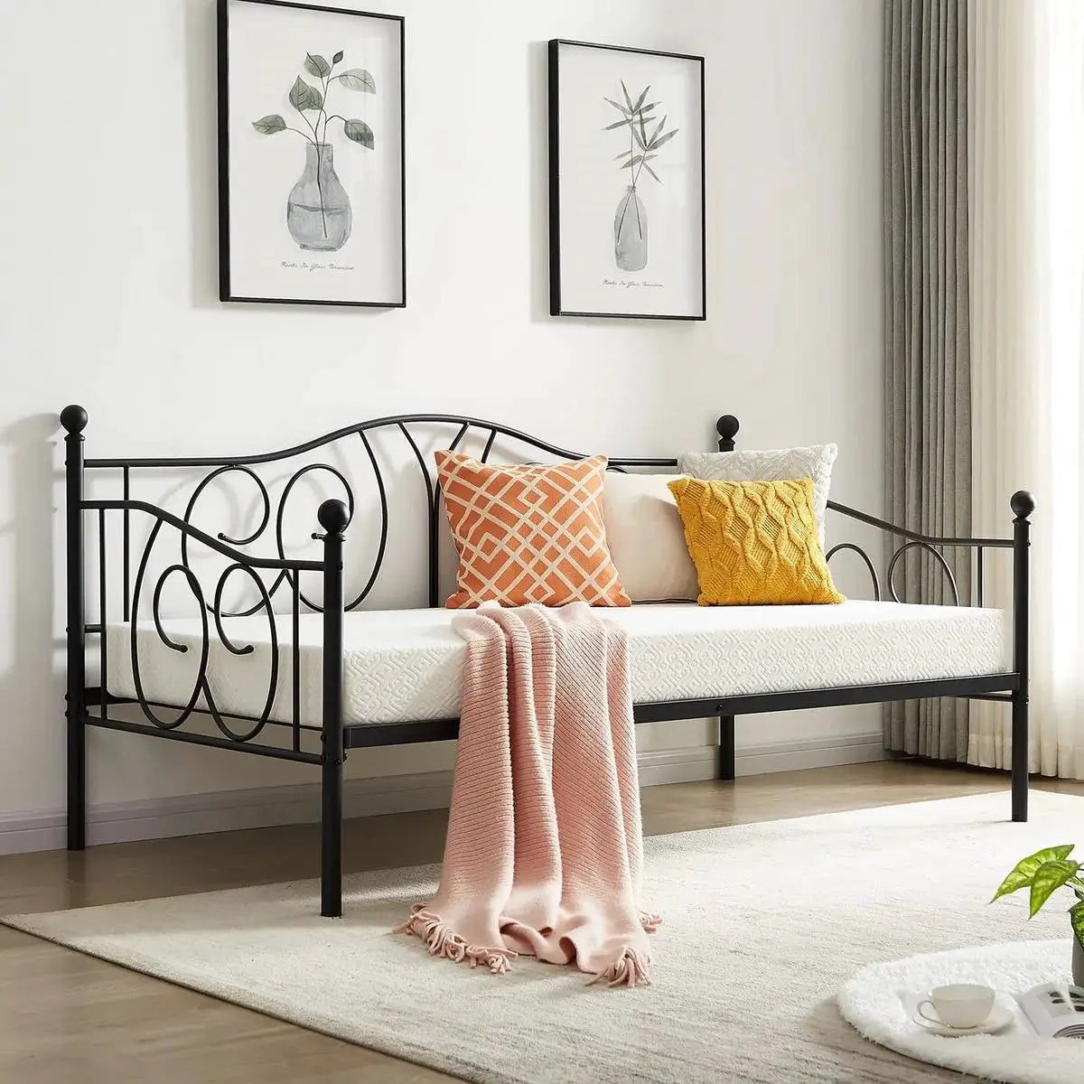 Twin size French Country Style Black Metal Day Bed Frame by HomePacific