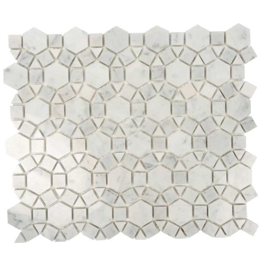 Cotton White 11x13 Polished Multi-shaped Bianco Carrara Marble Mosaic Tile (5 pack, 4.85 sq ft/case) by Apollo Tile