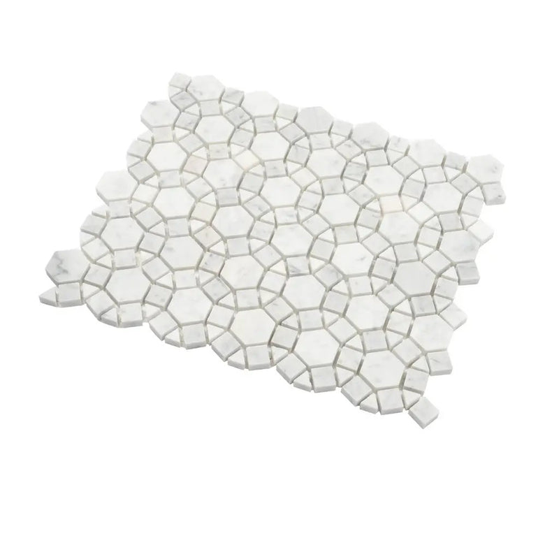 Cotton White 11x13 Polished Multi-shaped Bianco Carrara Marble Mosaic Tile (5 pack, 4.85 sq ft/case) by Apollo Tile