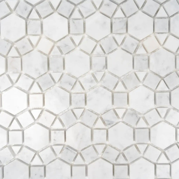 Cotton White 11x13 Polished Multi-shaped Bianco Carrara Marble Mosaic Tile (5 pack, 4.85 sq ft/case)