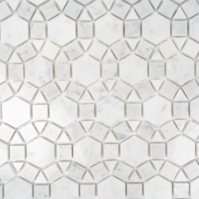 Cotton White 11x13 Polished Multi-shaped Bianco Carrara Marble Mosaic Tile (5 pack, 4.85 sq ft/case) by Apollo Tile
