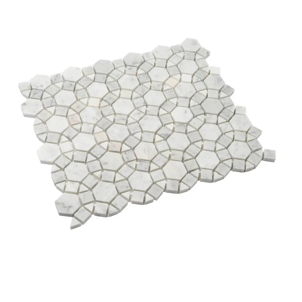 Cotton White 11x13 Polished Multi-shaped Bianco Carrara Marble Mosaic Tile (5 pack, 4.85 sq ft/case) by Apollo Tile