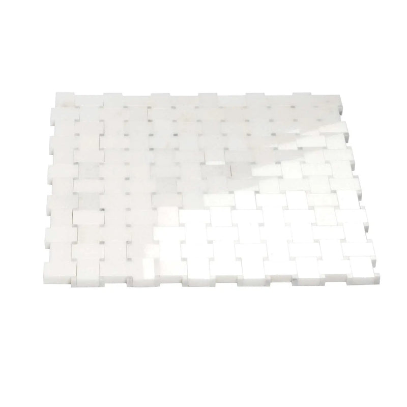 Eastern White Bianco Carrara 12x12 Polished Basketweave Marble Mosaic Tile (5 pack, 4.83 sq ft/case) by Apollo Tile
