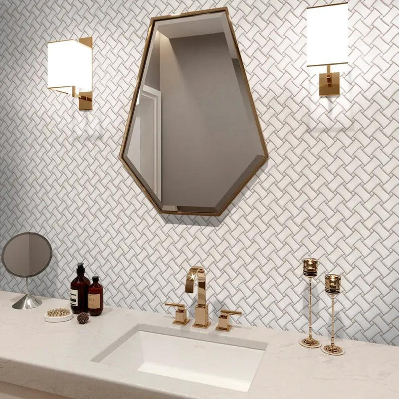 Eastern White Bianco Carrara 11x11 Polished Basketweave Marble Mosaic Tile (5 pack, 4.2 sq ft/case) by Apollo Tile