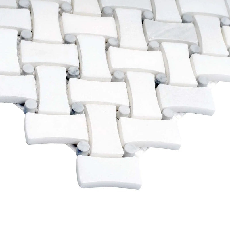 Eastern White Bianco Carrara 11x11 Polished Basketweave Marble Mosaic Tile (5 pack, 4.2 sq ft/case) by Apollo Tile