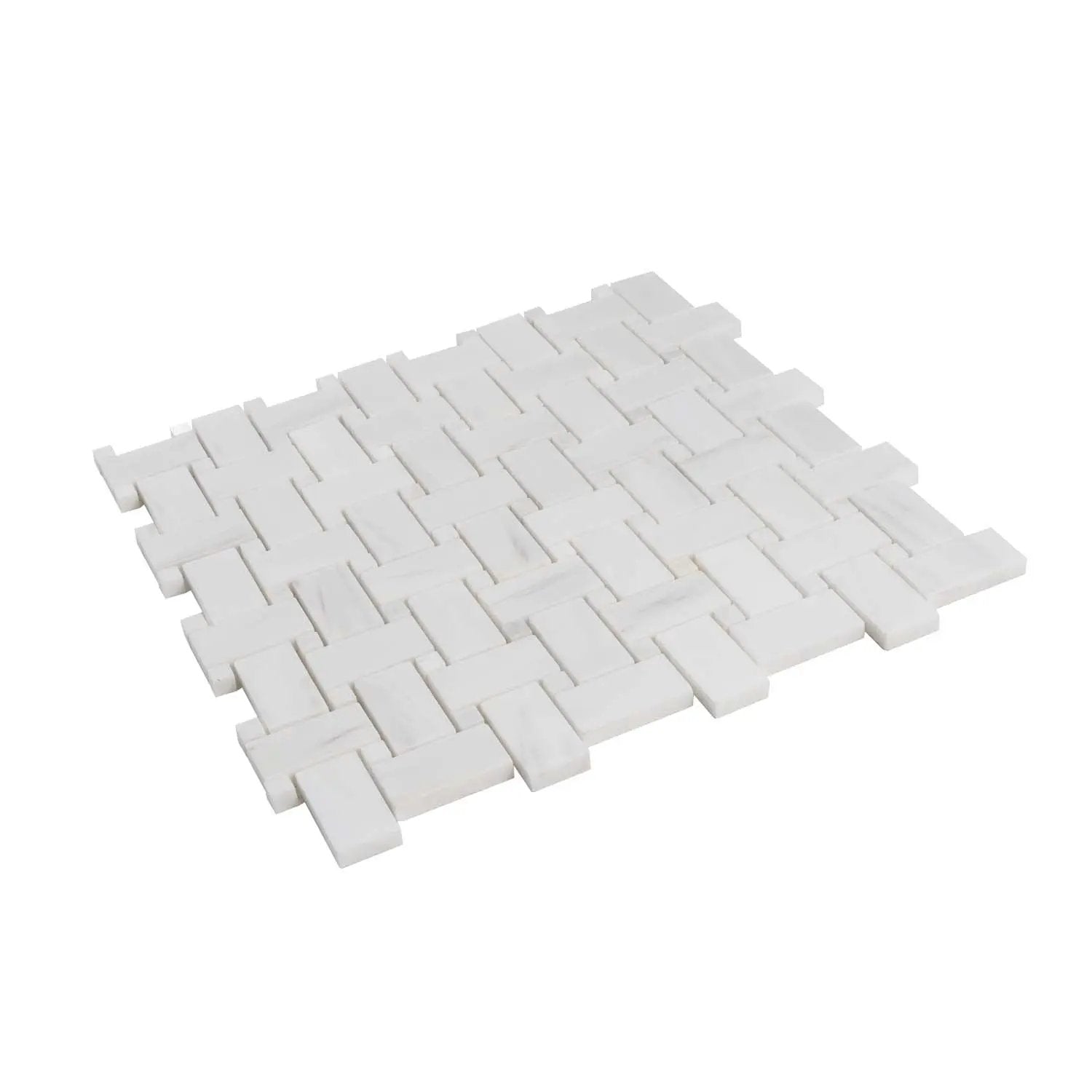 Pearl White 12x12 Polished Basketweave Dolomite Marble Mosaic Tile (5 pack, 5 sq ft/case) by Apollo Tile