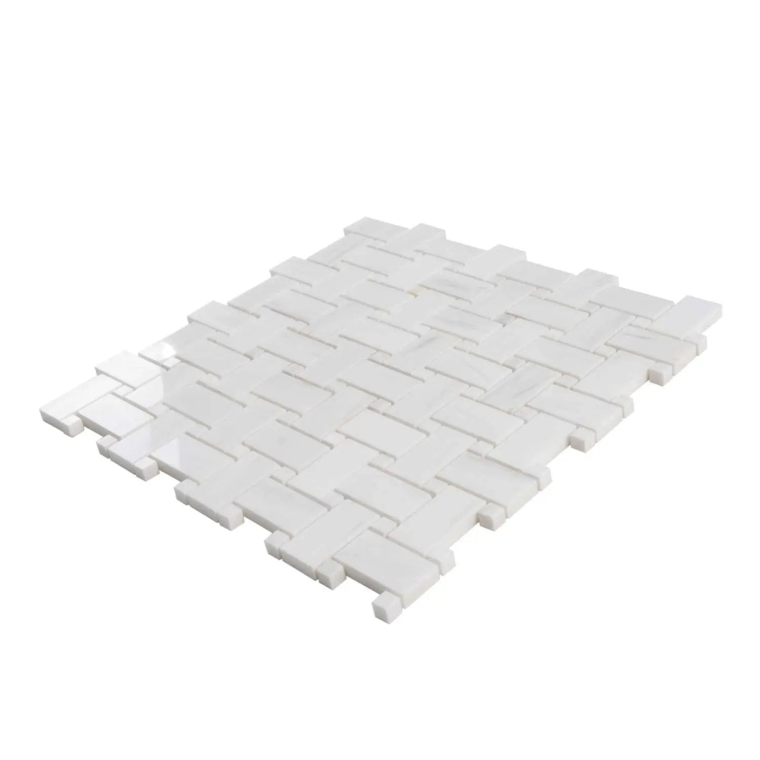 Pearl White 12x12 Polished Basketweave Dolomite Marble Mosaic Tile (5 pack, 5 sq ft/case) by Apollo Tile