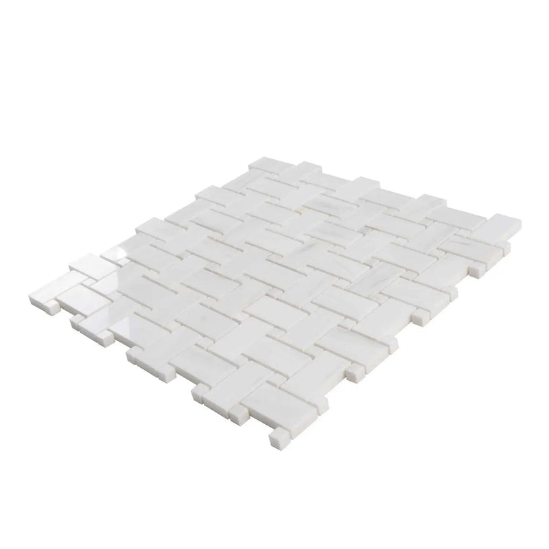 Pearl White 12x12 Polished Basketweave Dolomite Marble Mosaic Tile (5 pack, 5 sq ft/case) by Apollo Tile