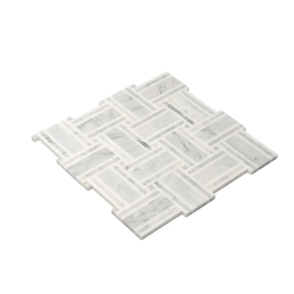 White Gray 12x12 Polished Basketweave Thassos Bianco Carrara Marble Mosaic Tile (5 pack, 4.83 sq ft/case)