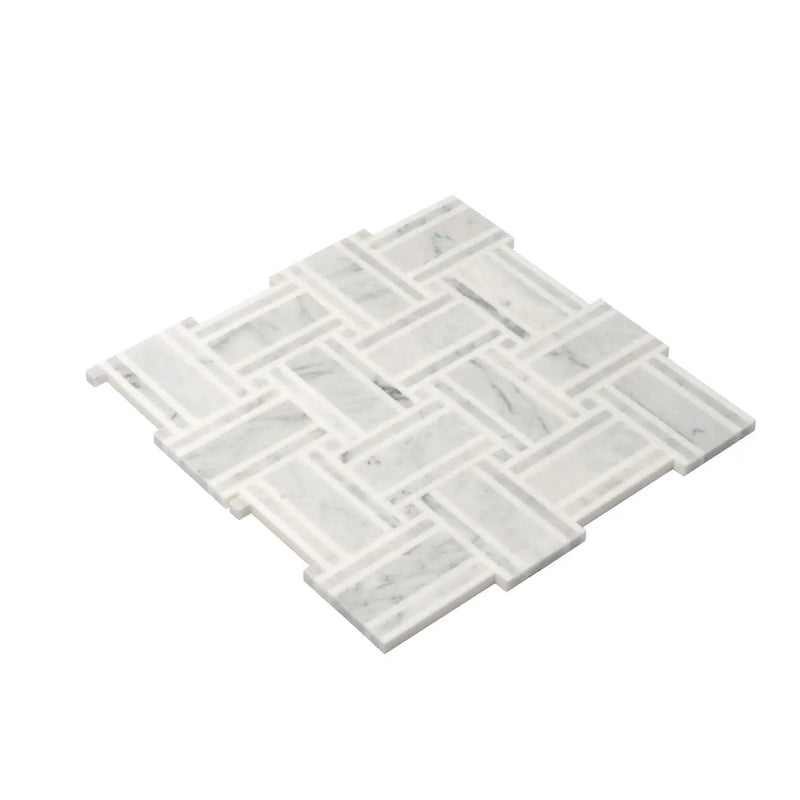 White Gray 12x12 Polished Basketweave Thassos Bianco Carrara Marble Mosaic Tile (5 pack, 4.83 sq ft/case) by Apollo Tile