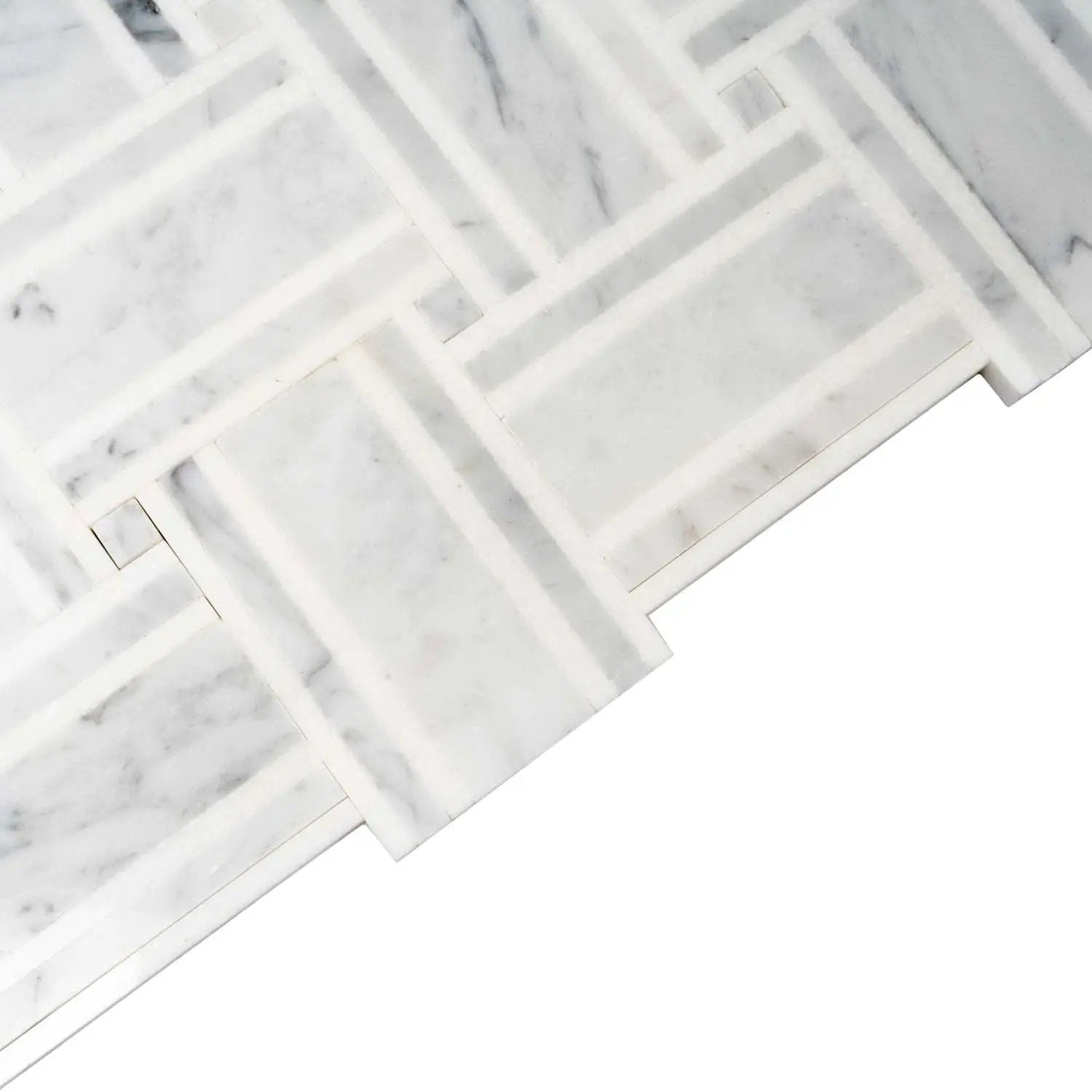 White Gray 12x12 Polished Basketweave Thassos Bianco Carrara Marble Mosaic Tile (5 pack, 4.83 sq ft/case) by Apollo Tile
