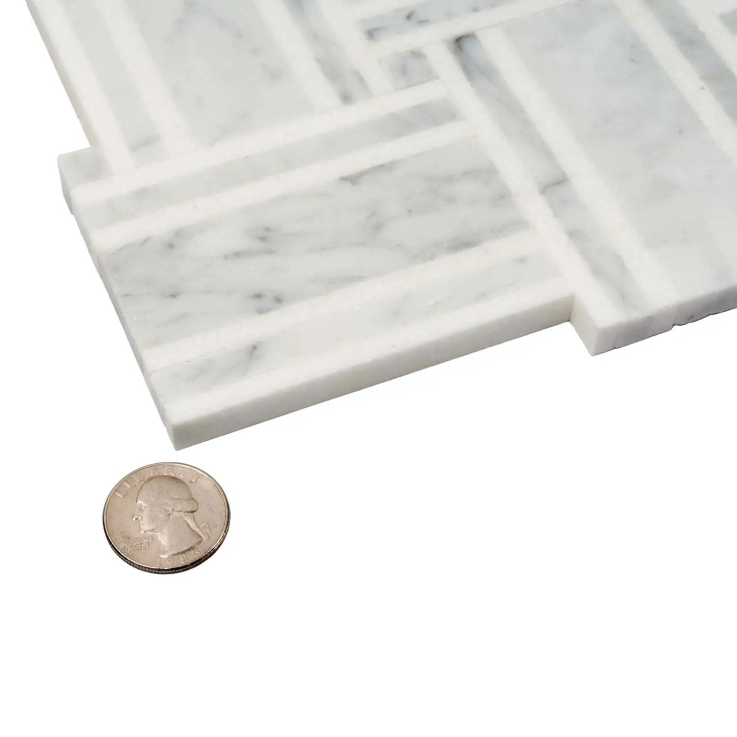 White Gray 12x12 Polished Basketweave Thassos Bianco Carrara Marble Mosaic Tile (5 pack, 4.83 sq ft/case) by Apollo Tile