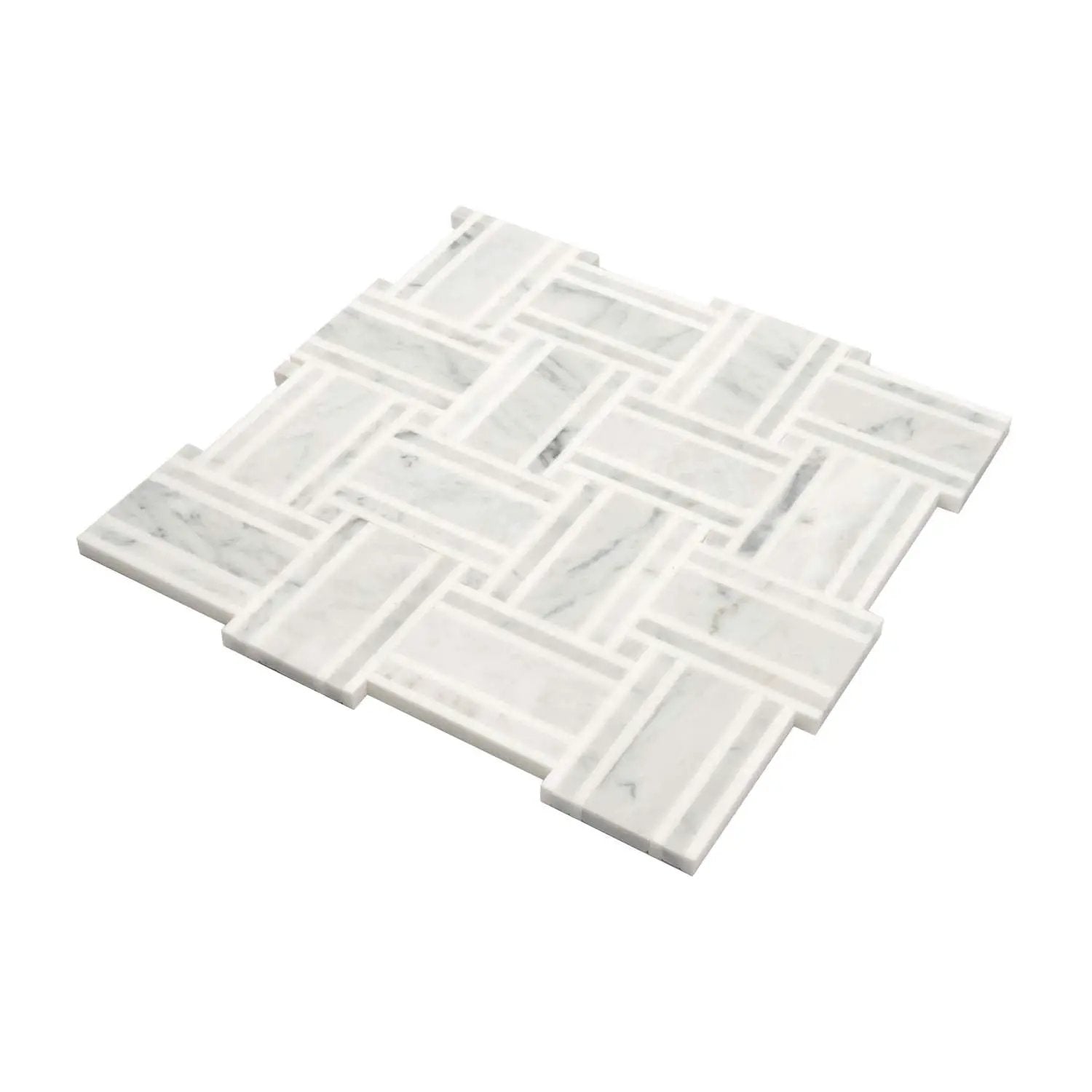 White Gray 12x12 Polished Basketweave Thassos Bianco Carrara Marble Mosaic Tile (5 pack, 4.83 sq ft/case) by Apollo Tile