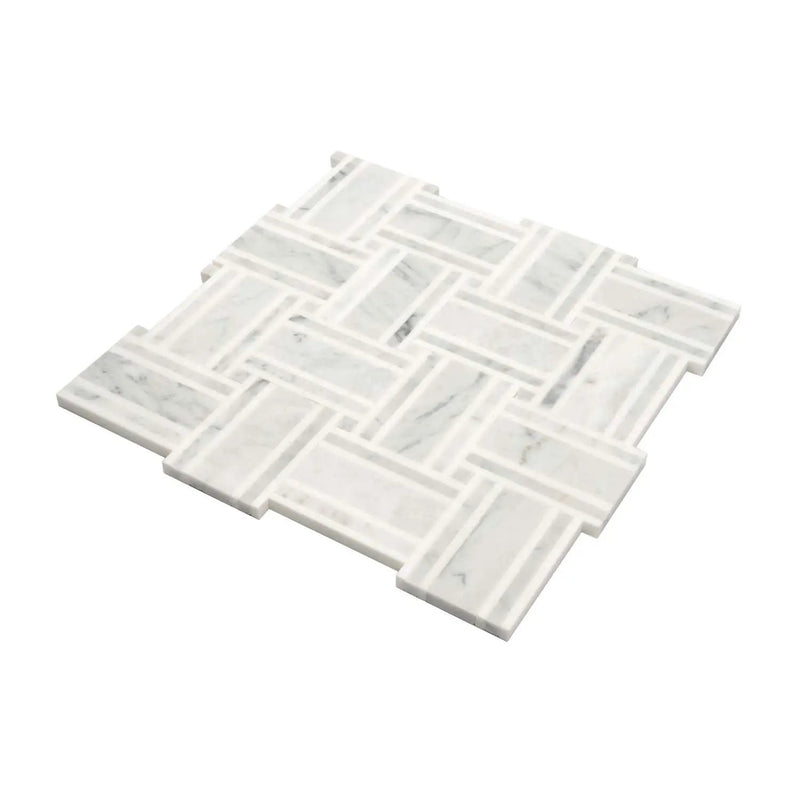 White Gray 12x12 Polished Basketweave Thassos Bianco Carrara Marble Mosaic Tile (5 pack, 4.83 sq ft/case) by Apollo Tile