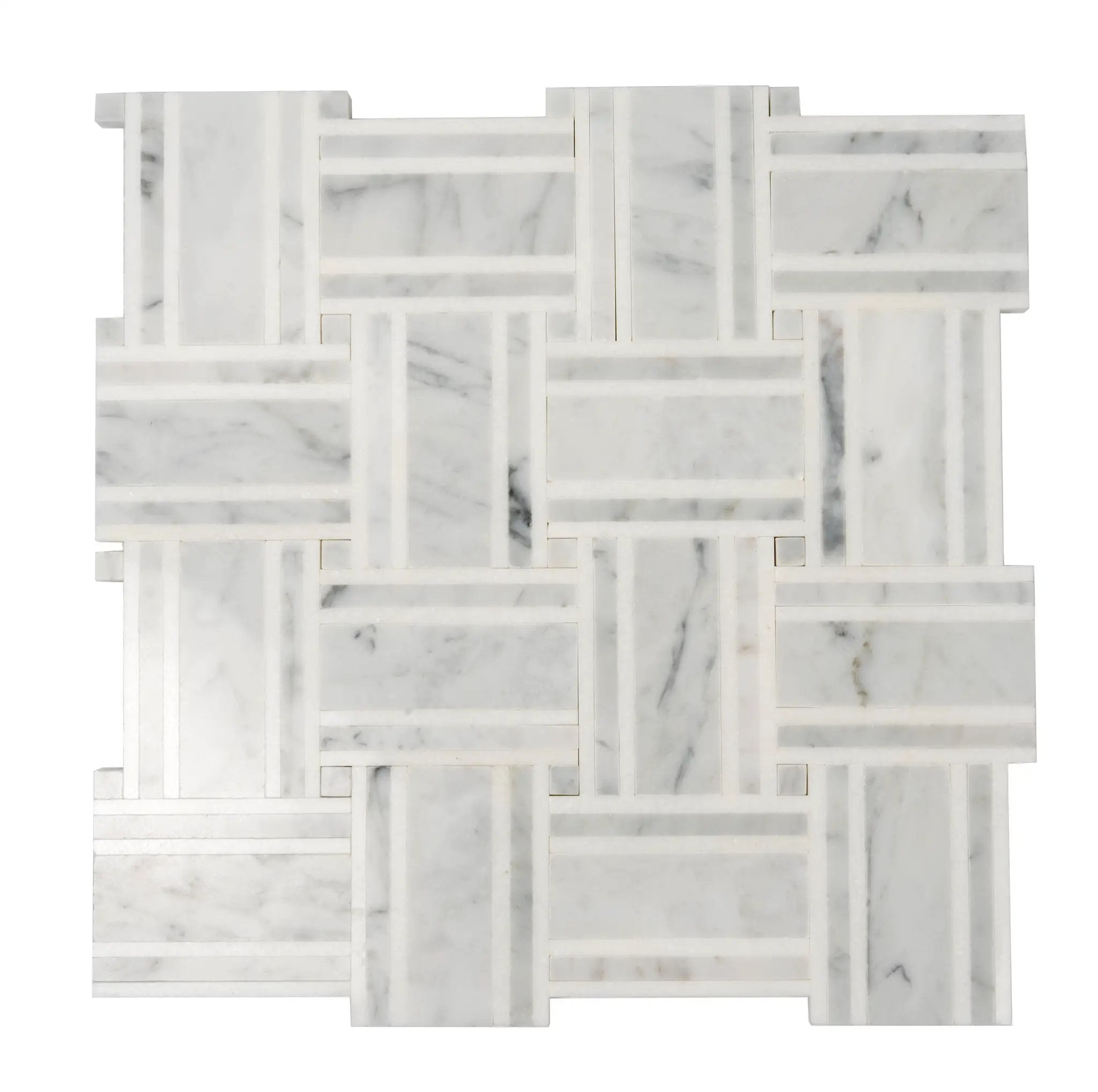 White Gray 12x12 Polished Basketweave Thassos Bianco Carrara Marble Mosaic Tile (5 pack, 4.83 sq ft/case) by Apollo Tile
