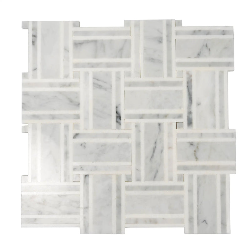 White Gray 12x12 Polished Basketweave Thassos Bianco Carrara Marble Mosaic Tile (5 pack, 4.83 sq ft/case) by Apollo Tile