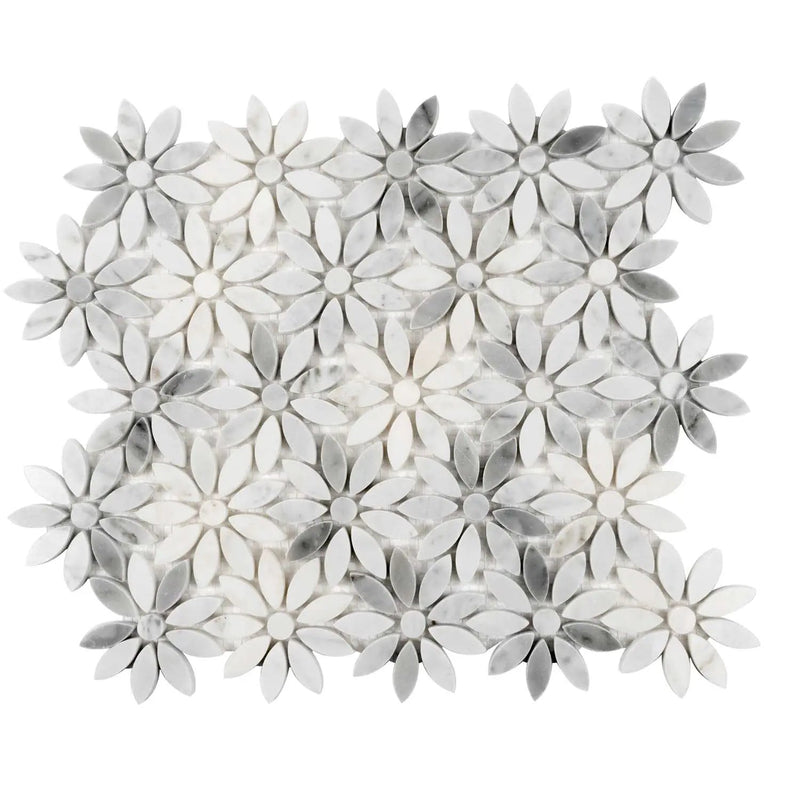 White Gray 11x12 Polished Multi-shaped Bianco Carrara Marble Mosaic Tile (5 pack, 4.46 sq ft/case) by Apollo Tile