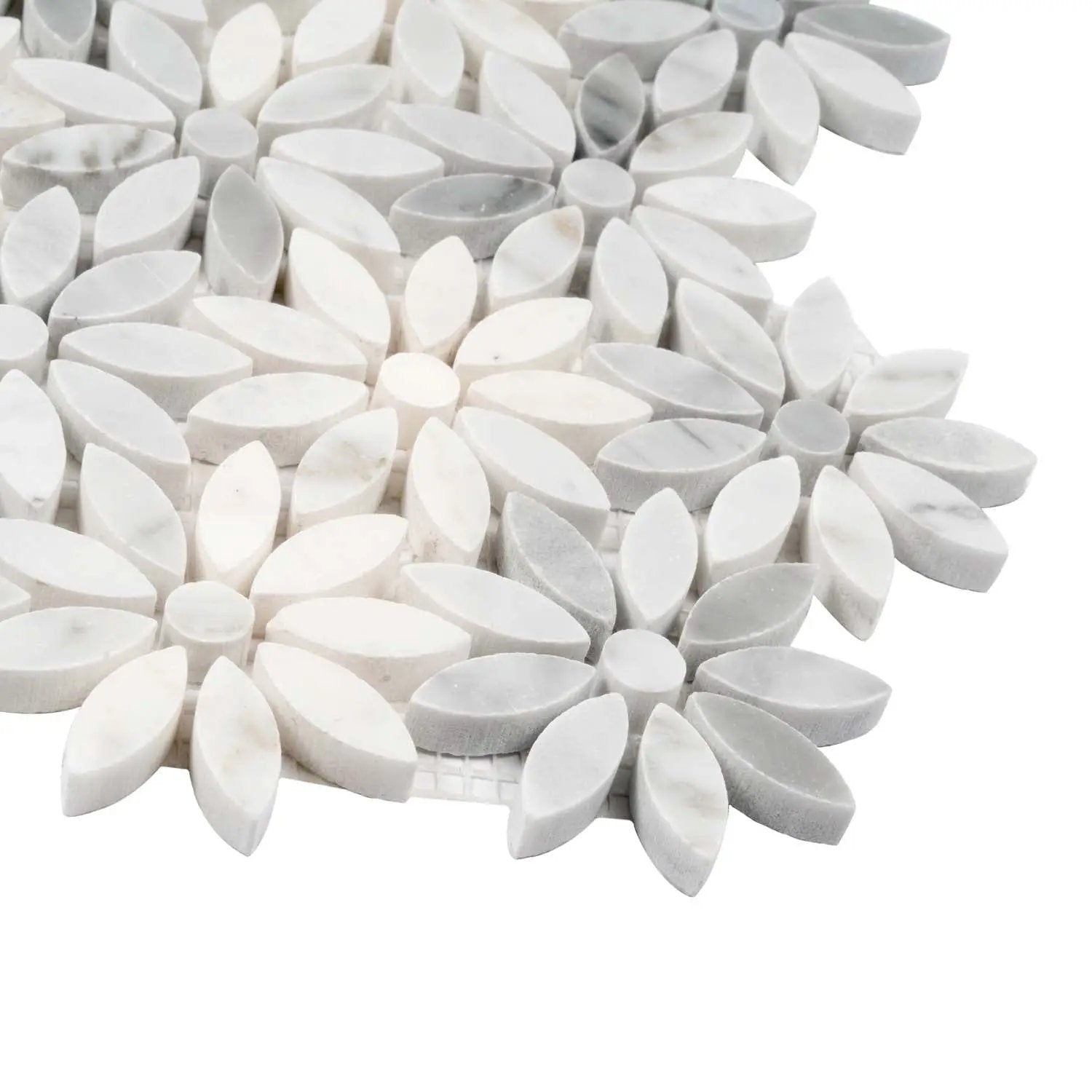 White Gray 11x12 Polished Multi-shaped Bianco Carrara Marble Mosaic Tile (5 pack, 4.46 sq ft/case) by Apollo Tile