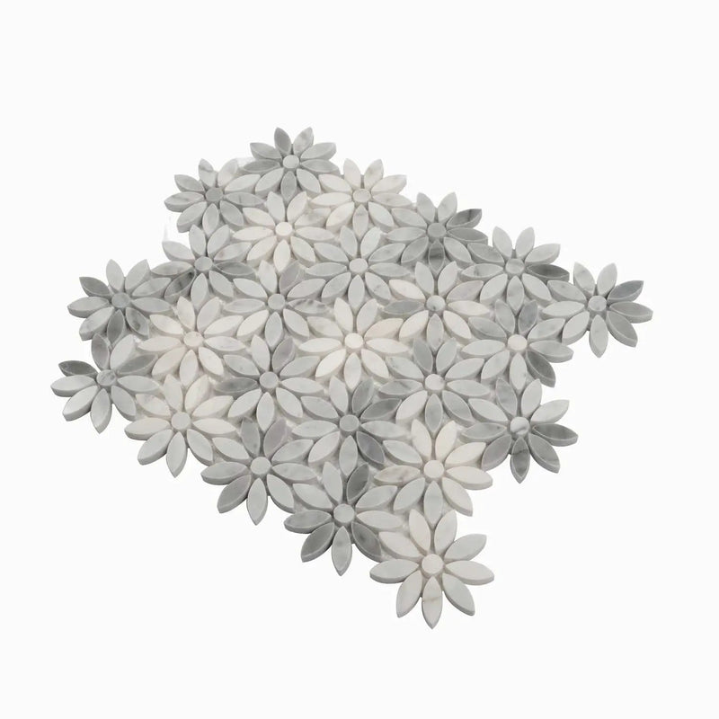 White Gray 11x12 Polished Multi-shaped Bianco Carrara Marble Mosaic Tile (5 pack, 4.46 sq ft/case) by Apollo Tile