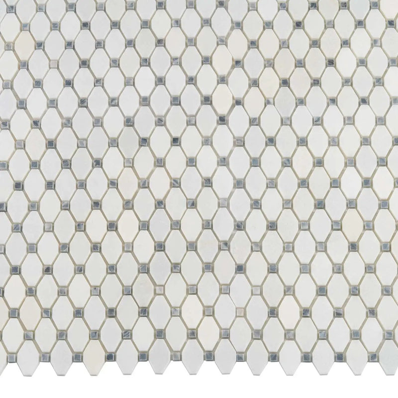 Eastern White, Bardiglio 11x11 Polished Octagon Marble Mosaic Tile (5 pack, 4.51 sq ft/case) by Apollo Tile