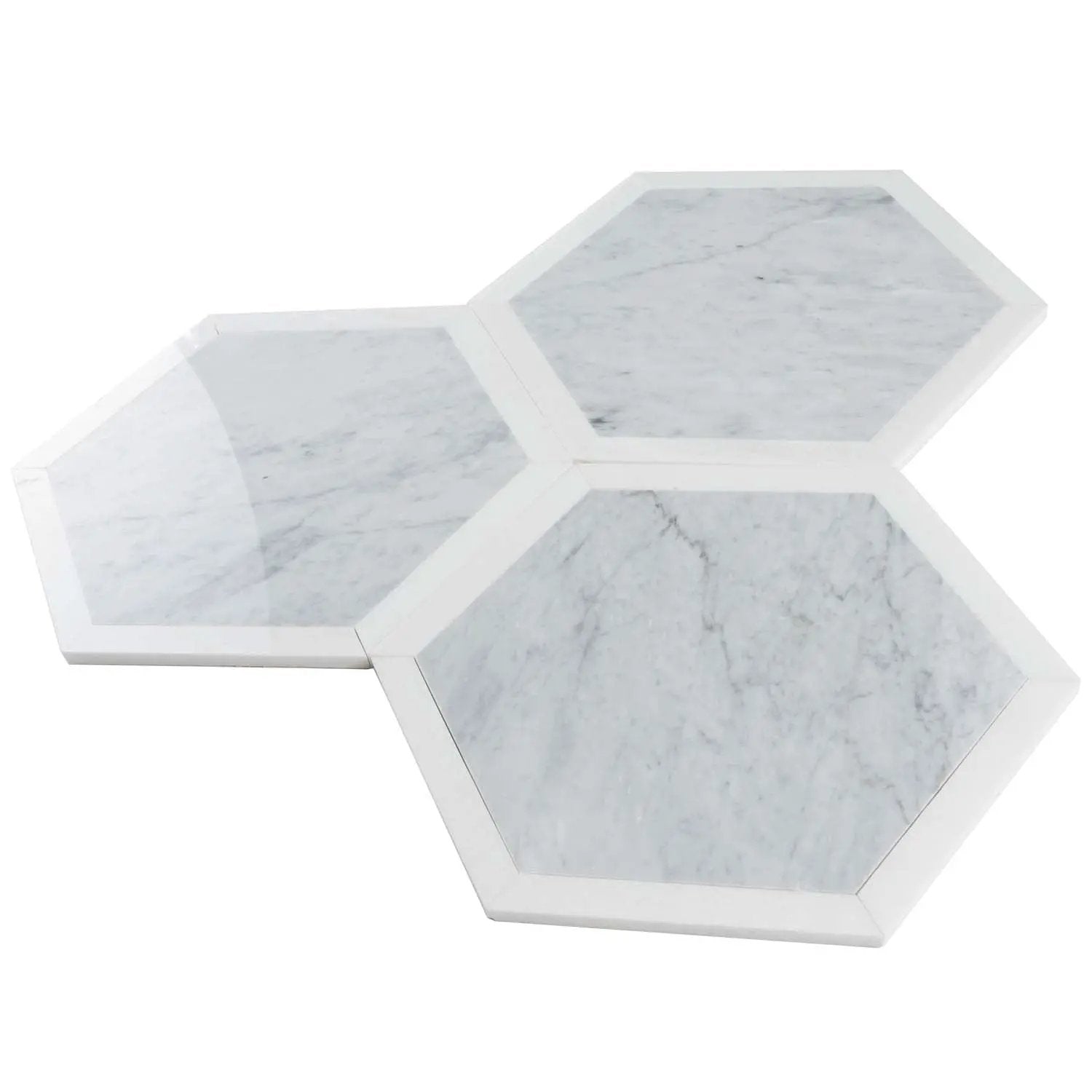 Carrrara Grey, Thassos White 12x12 Polished Hexagon Marble Mosaic Tile (5 pack, 4.3 sq ft/case) by Apollo Tile