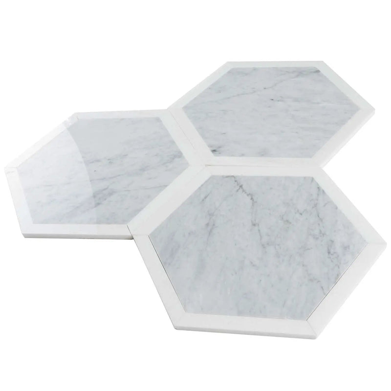 Carrrara Grey, Thassos White 12x12 Polished Hexagon Marble Mosaic Tile (5 pack, 4.3 sq ft/case) by Apollo Tile