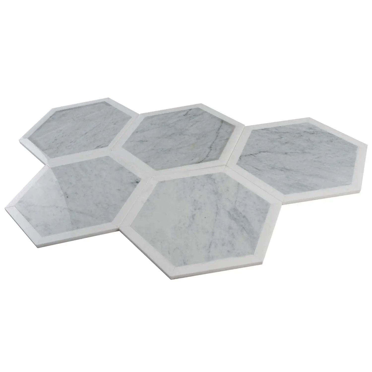 Carrrara Grey, Thassos White 12x12 Polished Hexagon Marble Mosaic Tile (5 pack, 4.3 sq ft/case) by Apollo Tile