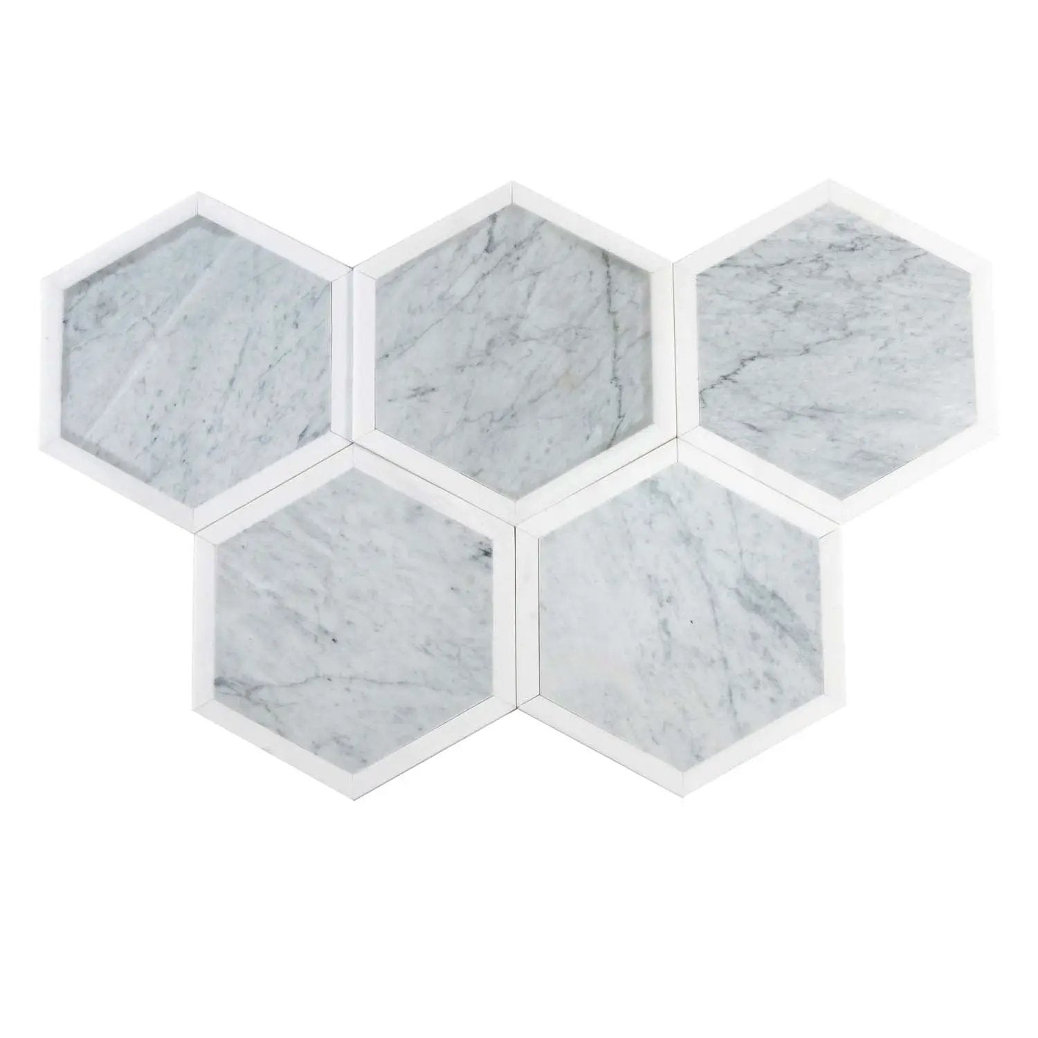 Carrrara Grey, Thassos White 12x12 Polished Hexagon Marble Mosaic Tile (5 pack, 4.3 sq ft/case) by Apollo Tile