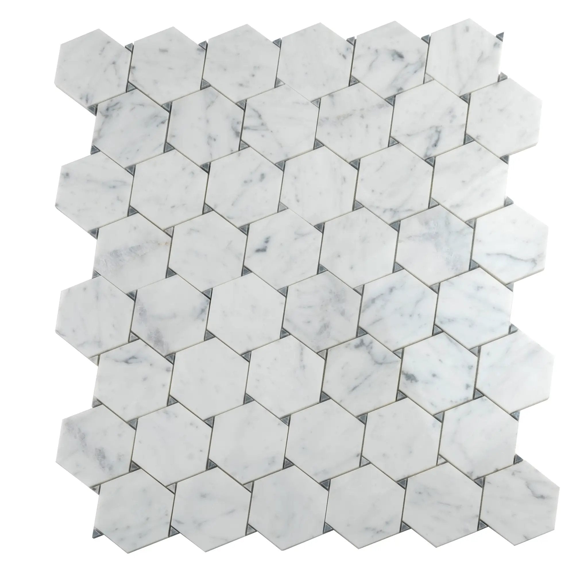 Cotton White 11x12 Polished Hexagon Bianco Carrara Bardiglio Marble Mosaic Tile (5 pack, 4.73 sq ft/case) by Apollo Tile