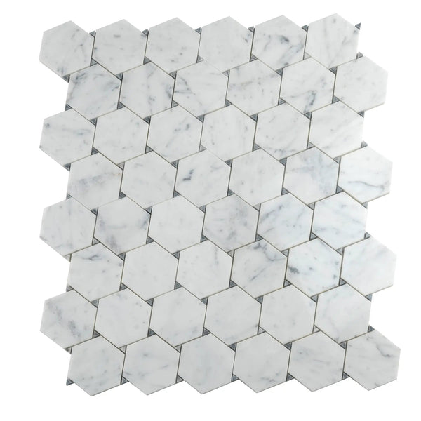 Cotton White 11x12 Polished Hexagon Bianco Carrara Bardiglio Marble Mosaic Tile (5 pack, 4.73 sq ft/case)