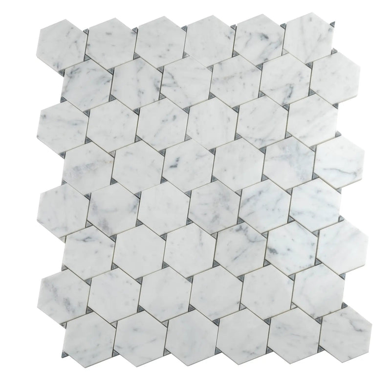 Cotton White 11x12 Polished Hexagon Bianco Carrara Bardiglio Marble Mosaic Tile (5 pack, 4.73 sq ft/case) by Apollo Tile