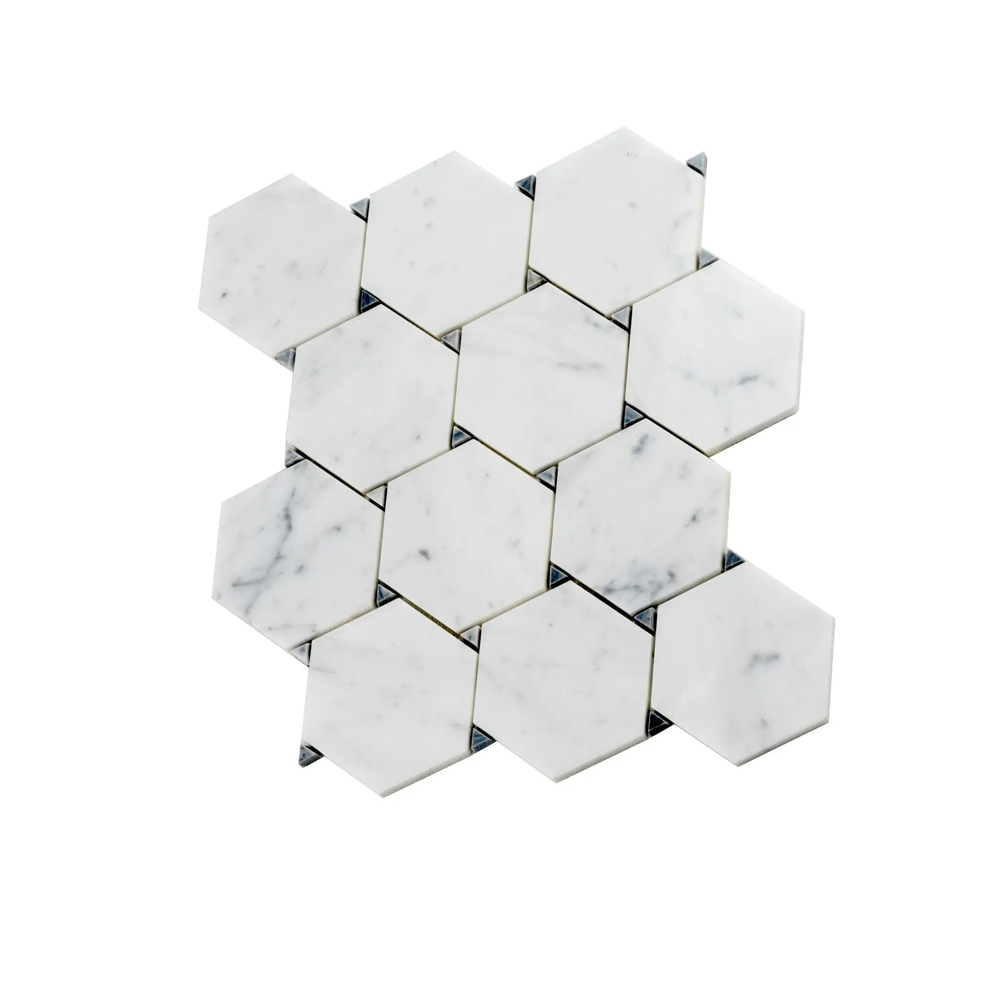 Cotton White 11x12 Polished Hexagon Bianco Carrara Bardiglio Marble Mosaic Tile (5 pack, 4.73 sq ft/case) by Apollo Tile
