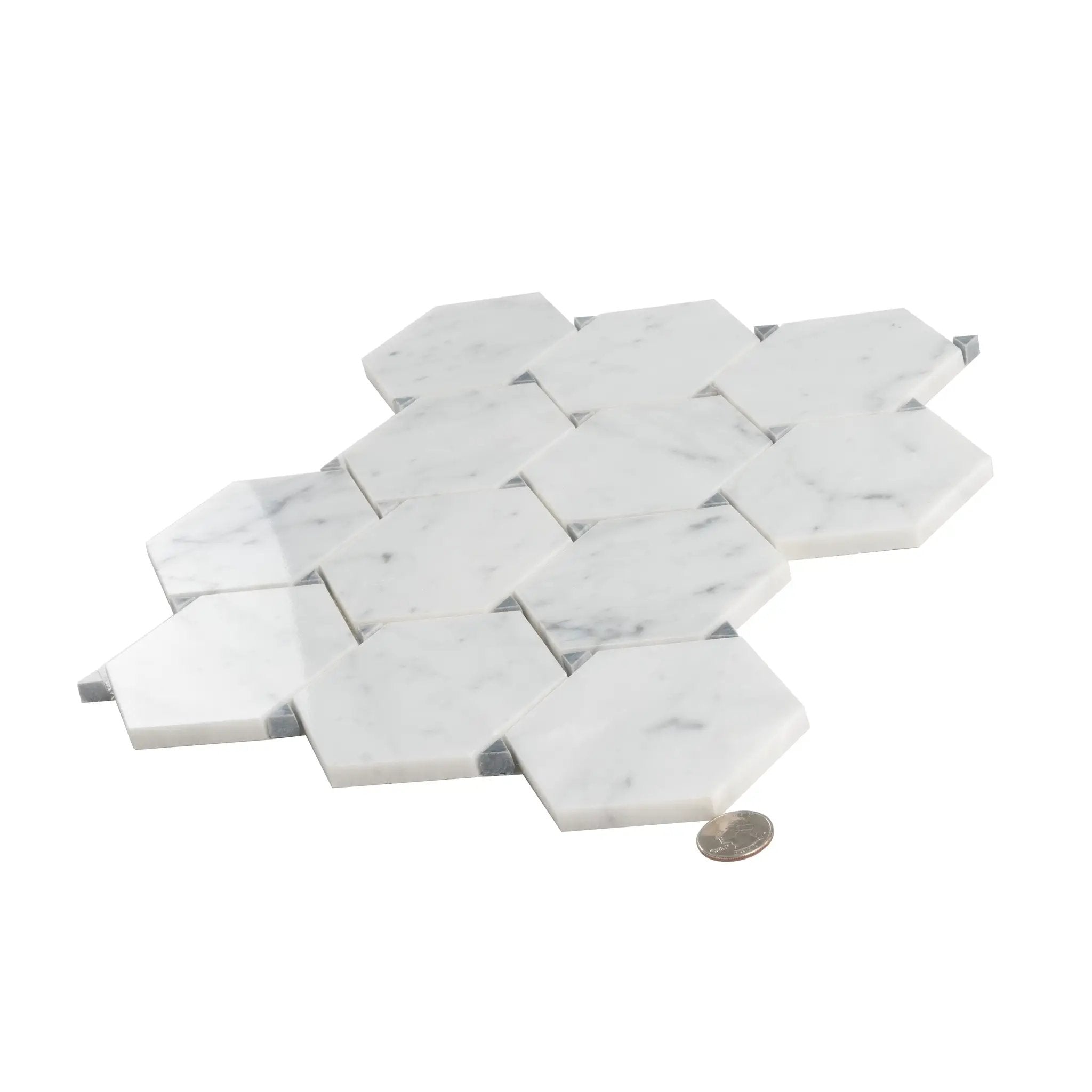 Cotton White 11x12 Polished Hexagon Bianco Carrara Bardiglio Marble Mosaic Tile (5 pack, 4.73 sq ft/case) by Apollo Tile