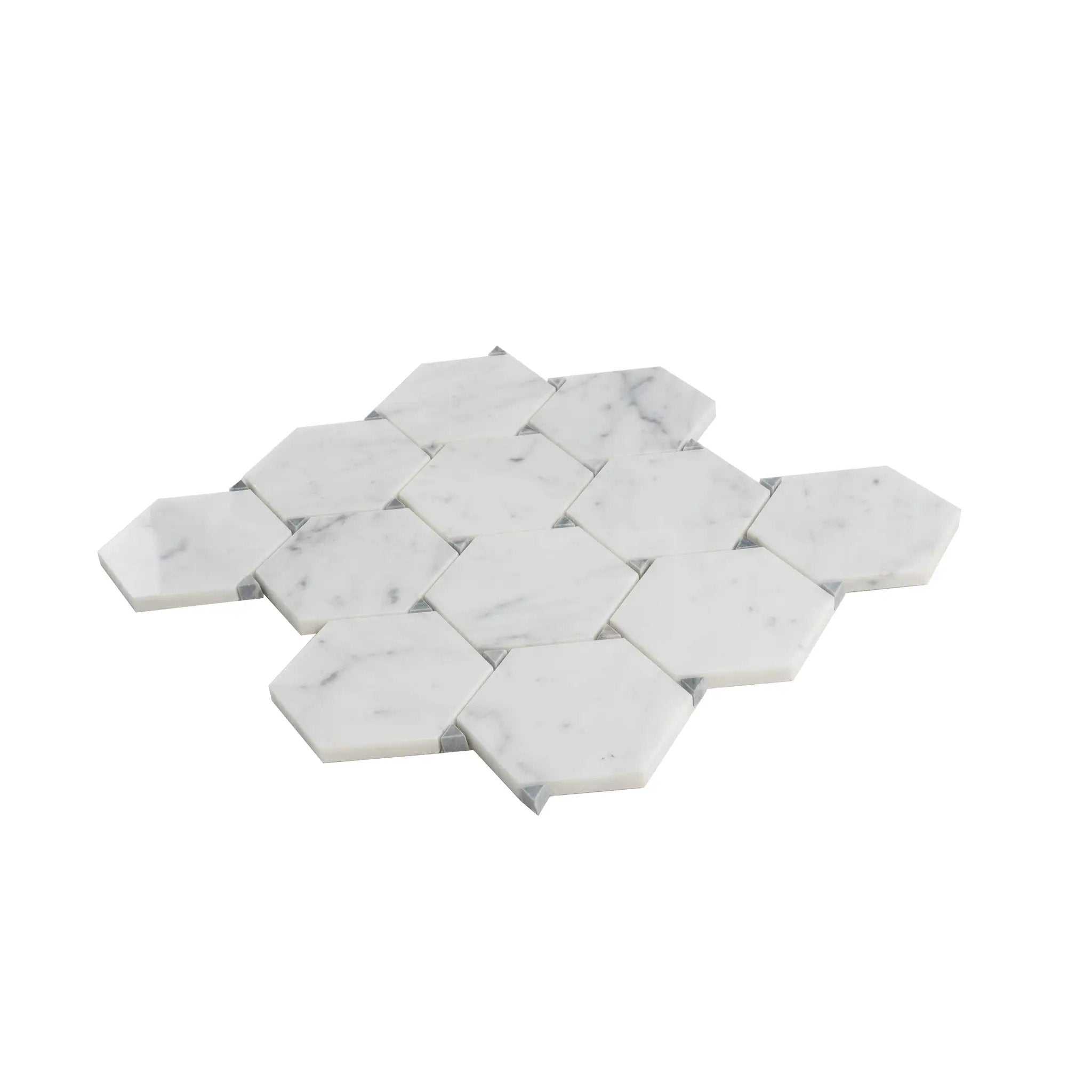 Cotton White 11x12 Polished Hexagon Bianco Carrara Bardiglio Marble Mosaic Tile (5 pack, 4.73 sq ft/case) by Apollo Tile