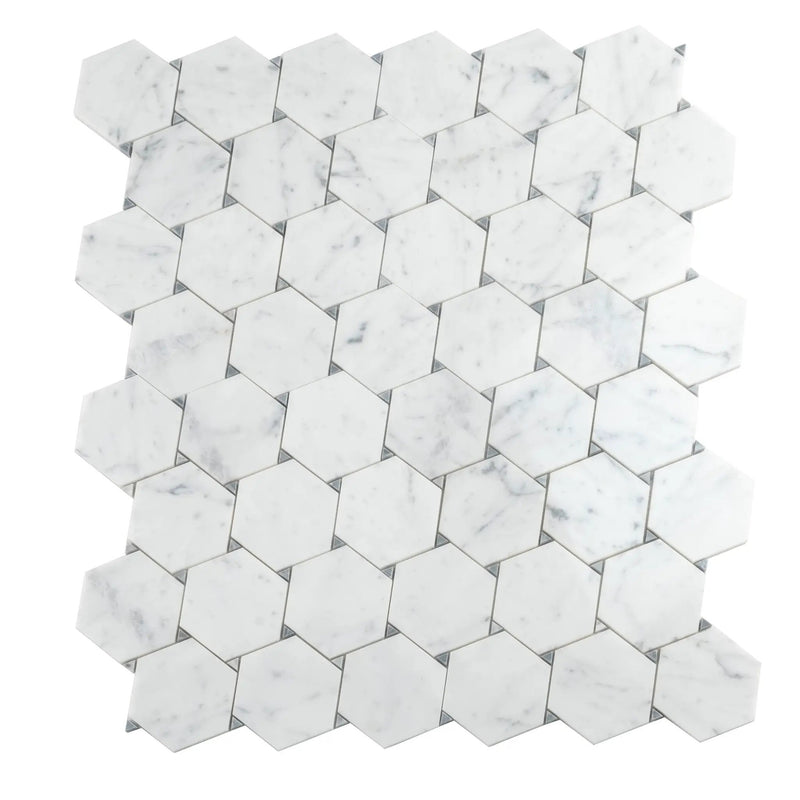 Cotton White 11x12 Polished Hexagon Bianco Carrara Bardiglio Marble Mosaic Tile (5 pack, 4.73 sq ft/case) by Apollo Tile