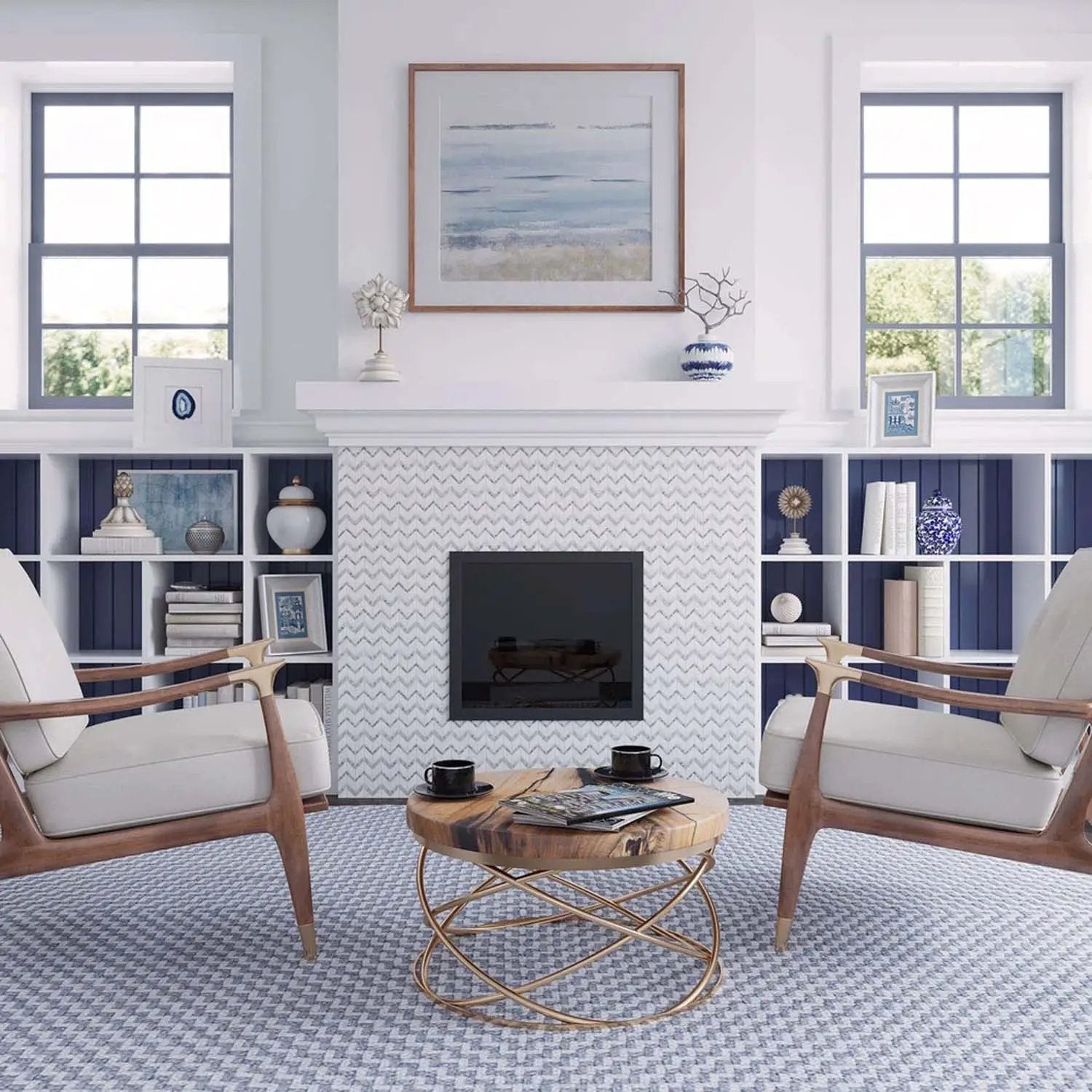 Bianco Carrara Eastern White 10x12 Polished Herringbone Marble Mosaic Tile (5 pack, 4.3 sq ft/case) by Apollo Tile