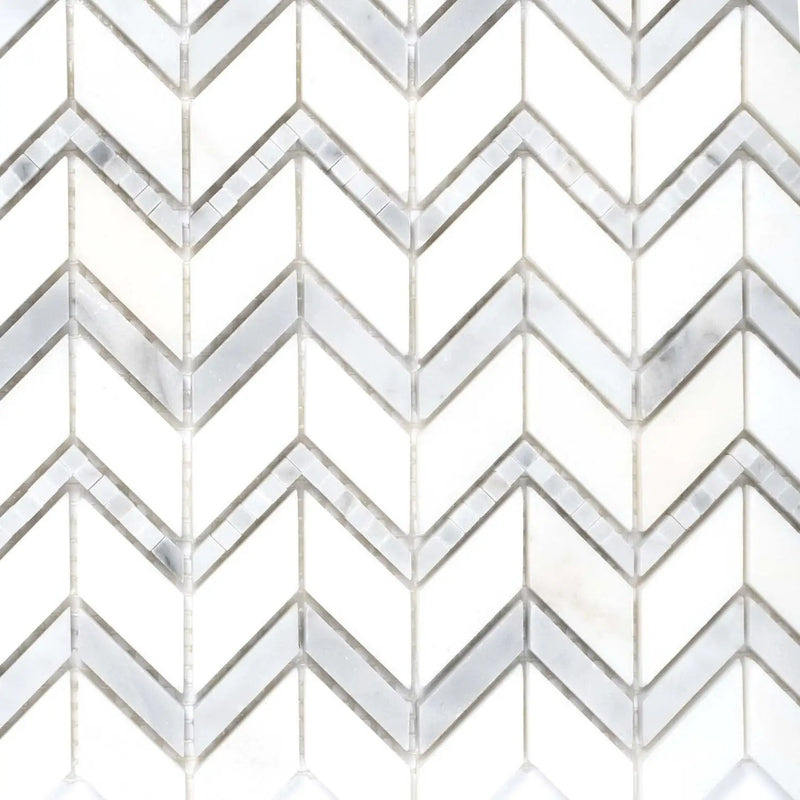 Bianco Carrara Eastern White 10x12 Polished Herringbone Marble Mosaic Tile (5 pack, 4.3 sq ft/case) by Apollo Tile