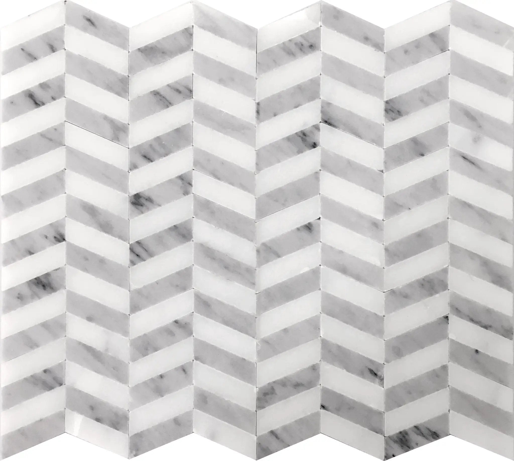 Carrara Gray, Eastern White 11x13 Polished Herringbone Marble Mosaic Tile (5 pack, 5.15 sq ft/case) by Apollo Tile