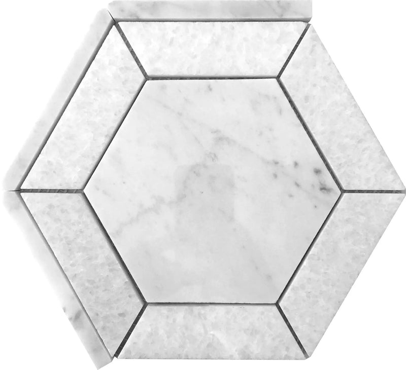 Bianco Carrara, Crystal White 8x8 Polished Hexagon Marble Mosaic Tile (5 pack, 1.83 sq ft/case) by Apollo Tile