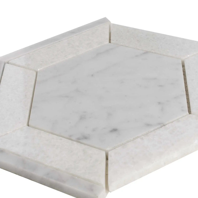 Bianco Carrara, Crystal White 8x8 Polished Hexagon Marble Mosaic Tile (5 pack, 1.83 sq ft/case) by Apollo Tile